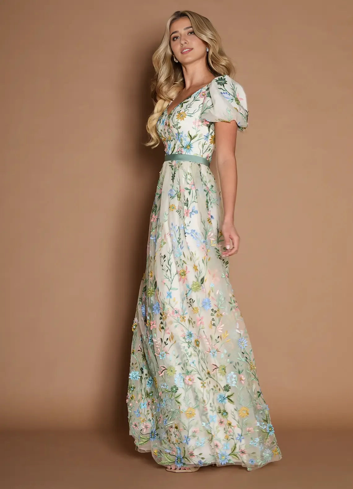 Vestido Weitese de manga corta con escote en V, elegante vestido largo de fiesta, sin espalda, romántico vestido de noche con flores en forma de A.
